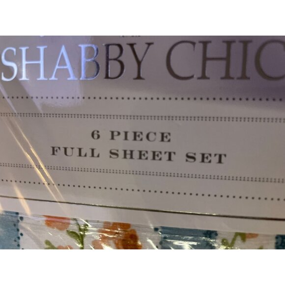 Shabby Chic Sheet Set NEW Full Floral 6 Piece Set Blue Stripe with Orange Flower - Picture 8 of 16